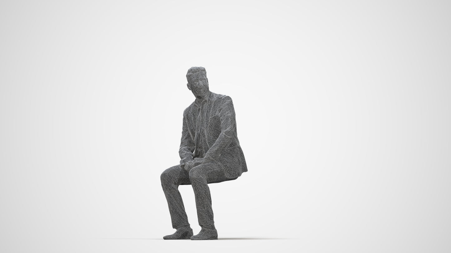 realistic 3D man business, scanned archviz people for Blender and 3ds Max, wireframe top-down view