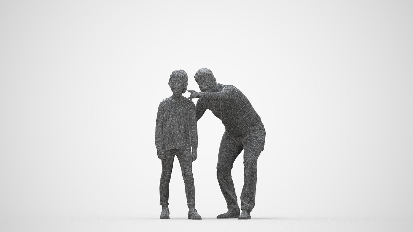 3D people model girl casual kids, scanned human for 3ds Max rendering, UV texture map