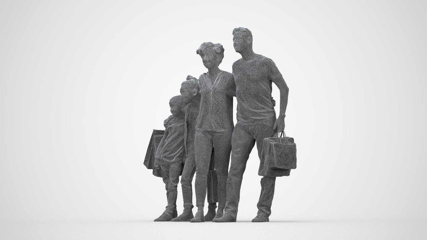 photogrammetry 3D girl casual kids, realistic human model archviz FBX, wireframe three-quarter back view