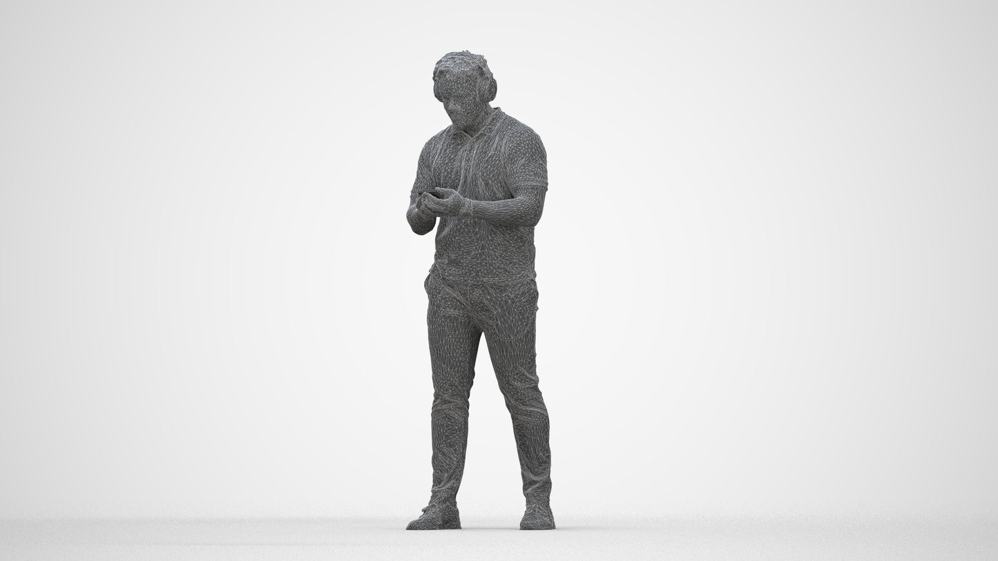 3D people model man casual standing, scanned human for 3ds Max rendering, wireframe top-down view