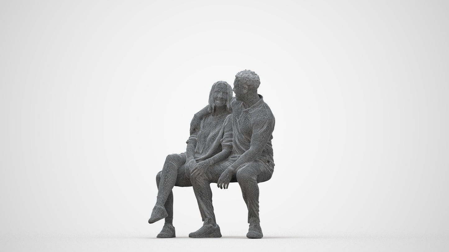 3D people model woman casual couple, scanned human for 3ds Max rendering, wireframe top-down view