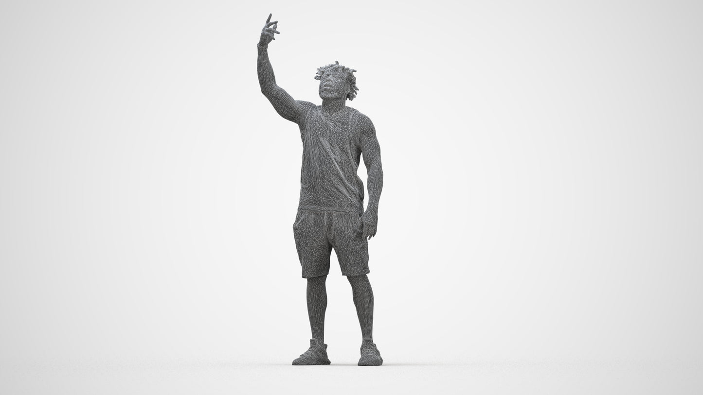 scanned 3D man sport, photogrammetry people for Enscape and V-Ray, wireframe three-quarter back view