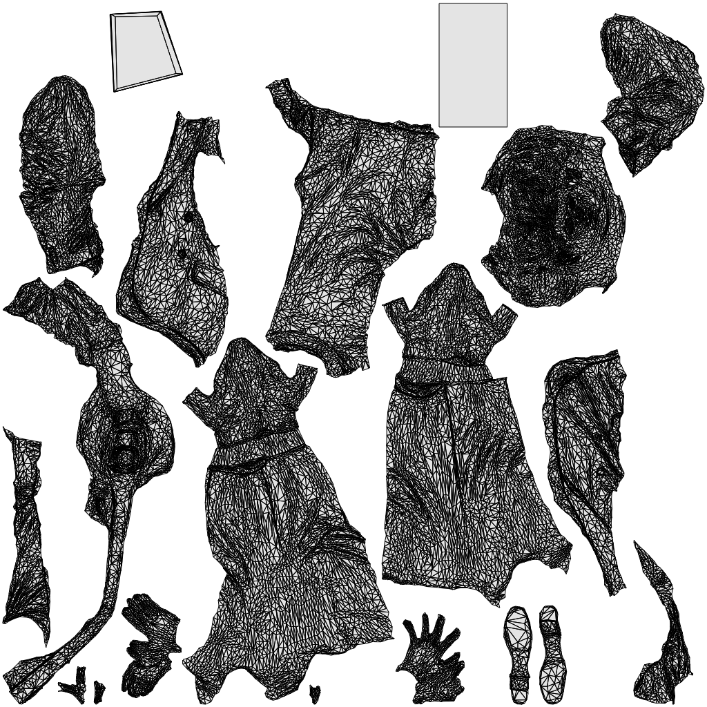 3D human model woman business standing, photogrammetry scanned person for archviz, wireframe top-down view