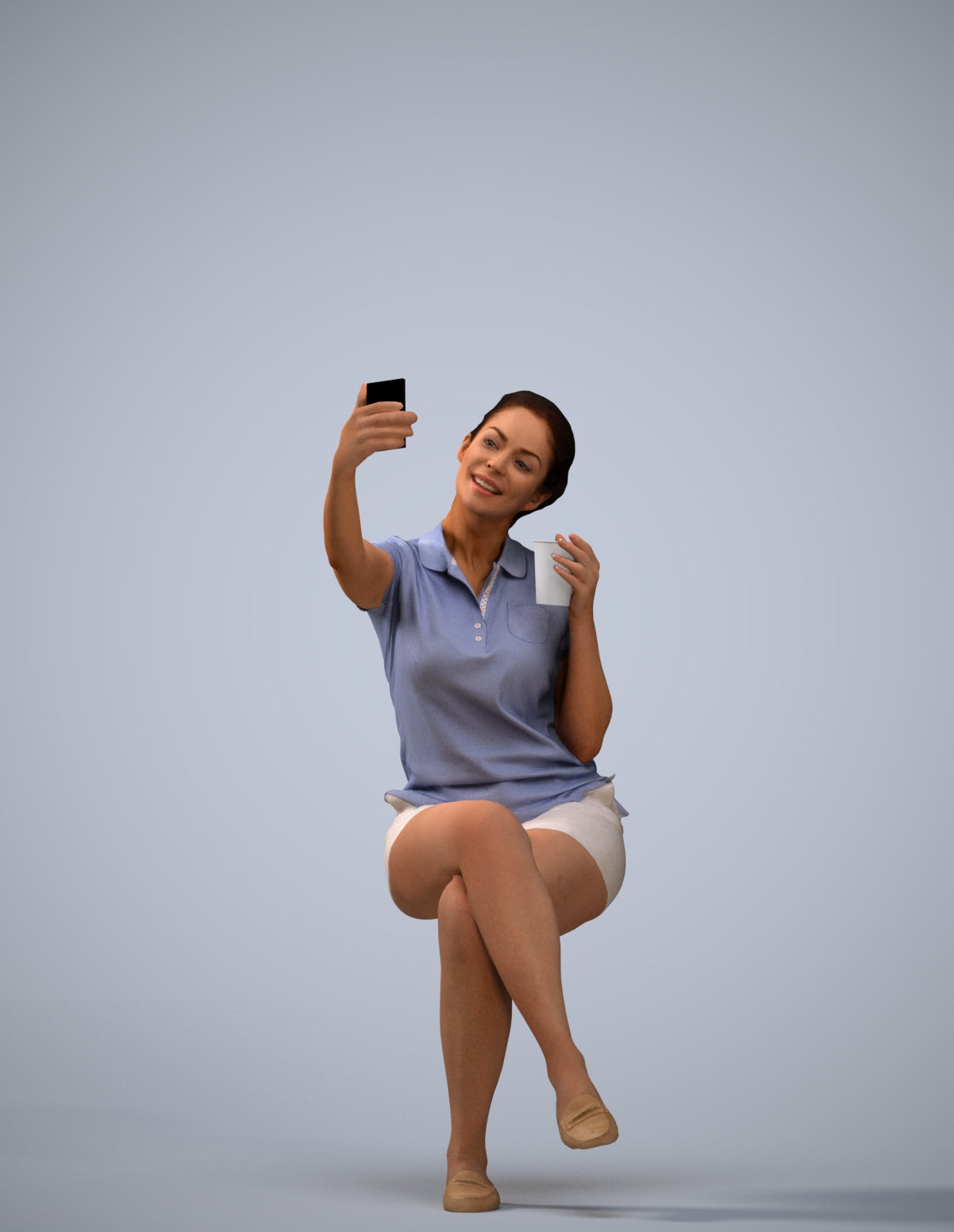 realistic 3D human woman casual sitting, archviz people FBX OBJ for Blender
