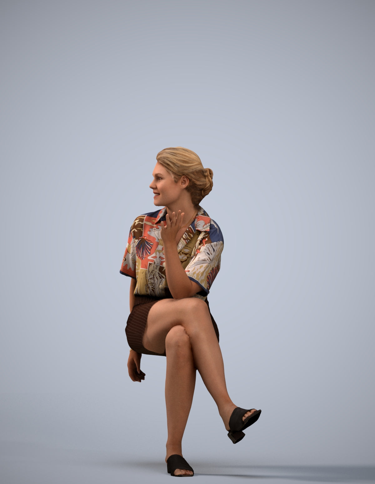 photogrammetry 3D woman casual sitting, realistic human model archviz FBX