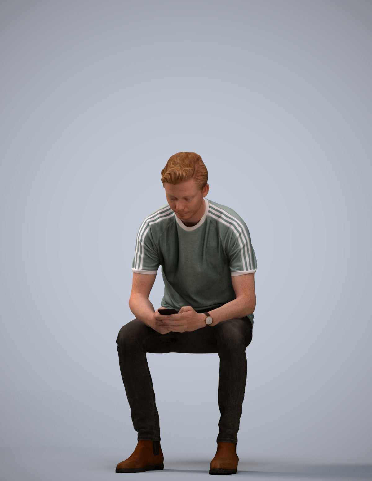 photogrammetry 3D man casual sitting, realistic human model archviz FBX