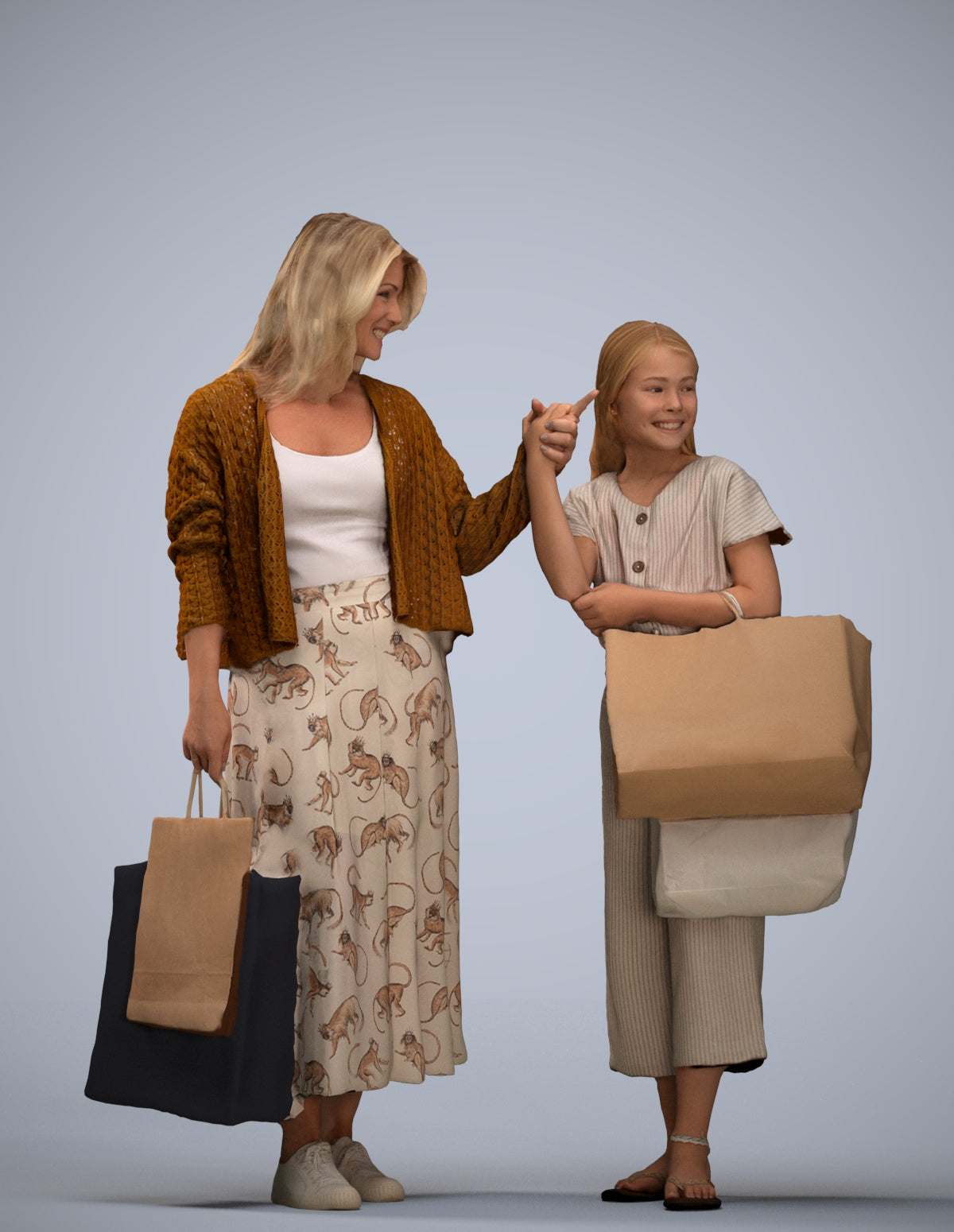3D human model girl casual shopping, photogrammetry scanned person for archviz