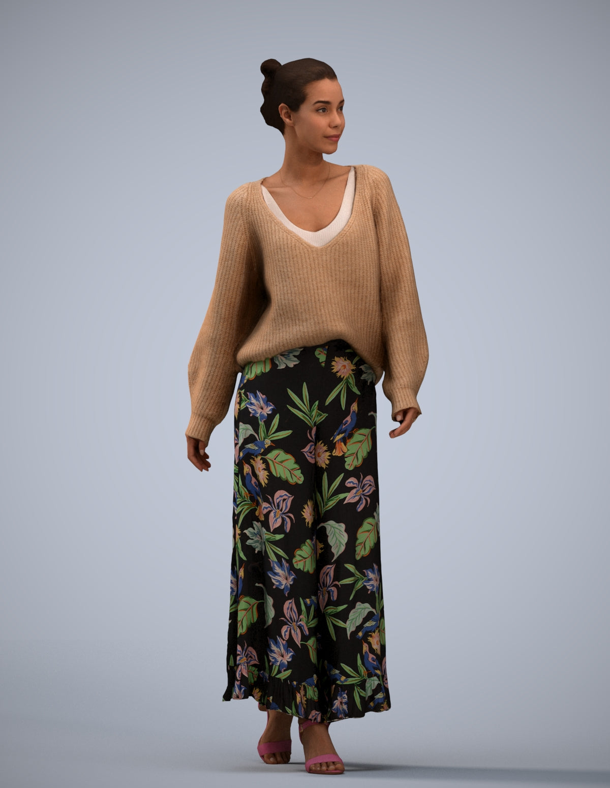 realistic 3D people woman casual walking, render-ready for V-Ray and Corona, FBX OBJ