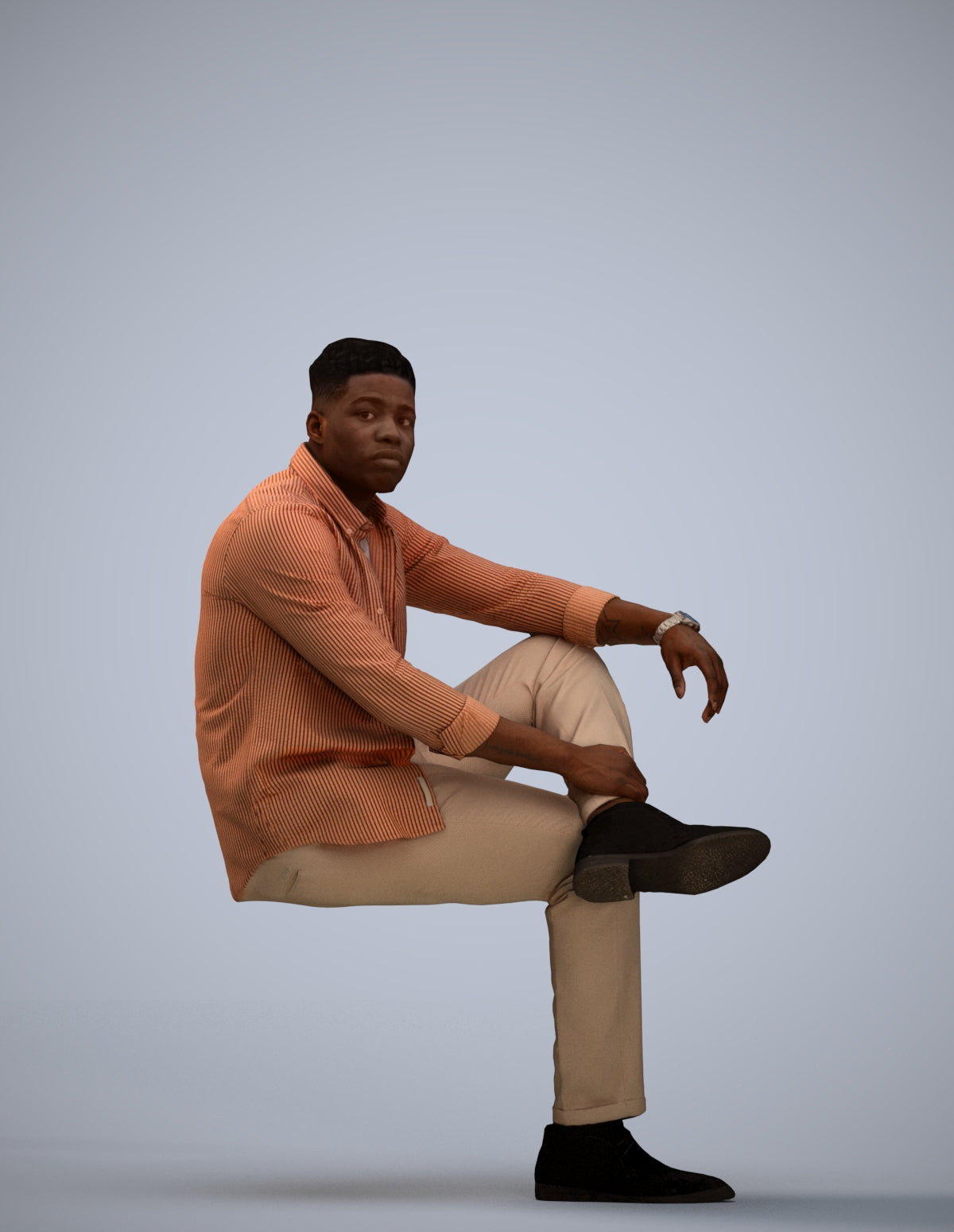 scanned 3D man casual sitting, photogrammetry people for Enscape and V-Ray