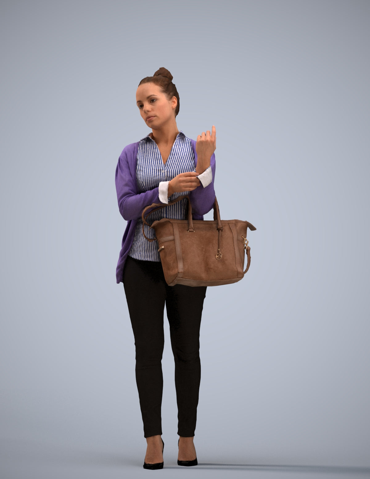 realistic 3D woman business standing, scanned archviz people for Blender and 3ds Max