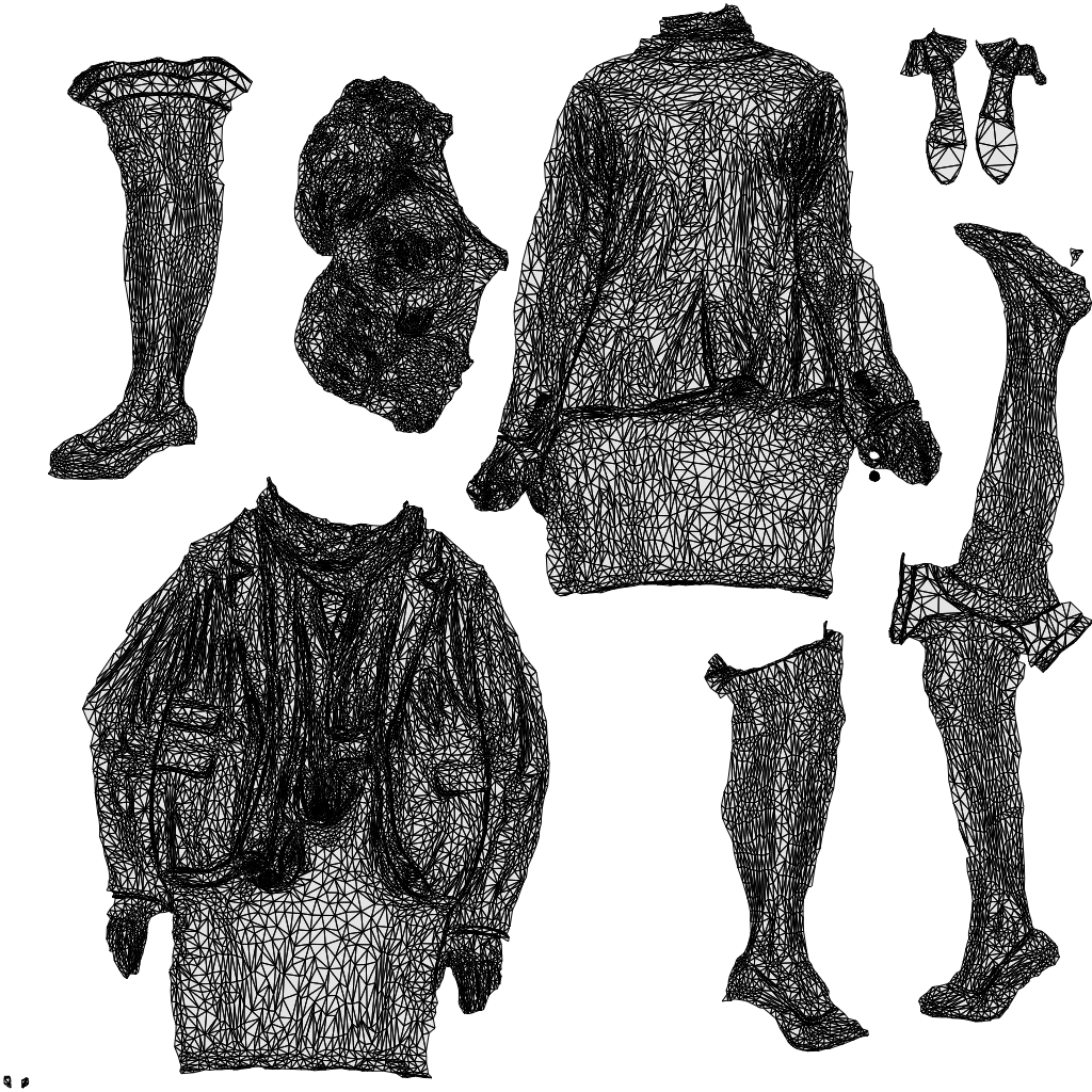 realistic 3D human woman business walking, archviz people FBX OBJ for Blender, wireframe top-down view