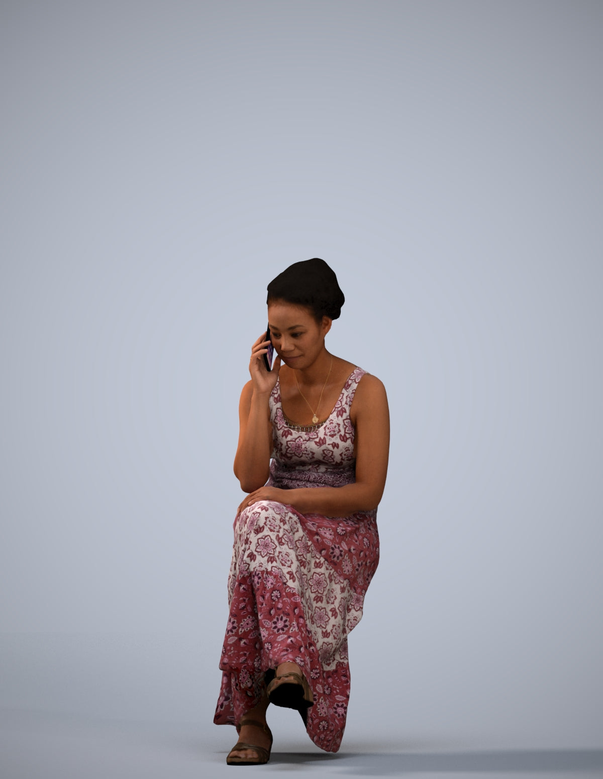 realistic 3D human woman casual sitting, archviz people FBX OBJ for Blender