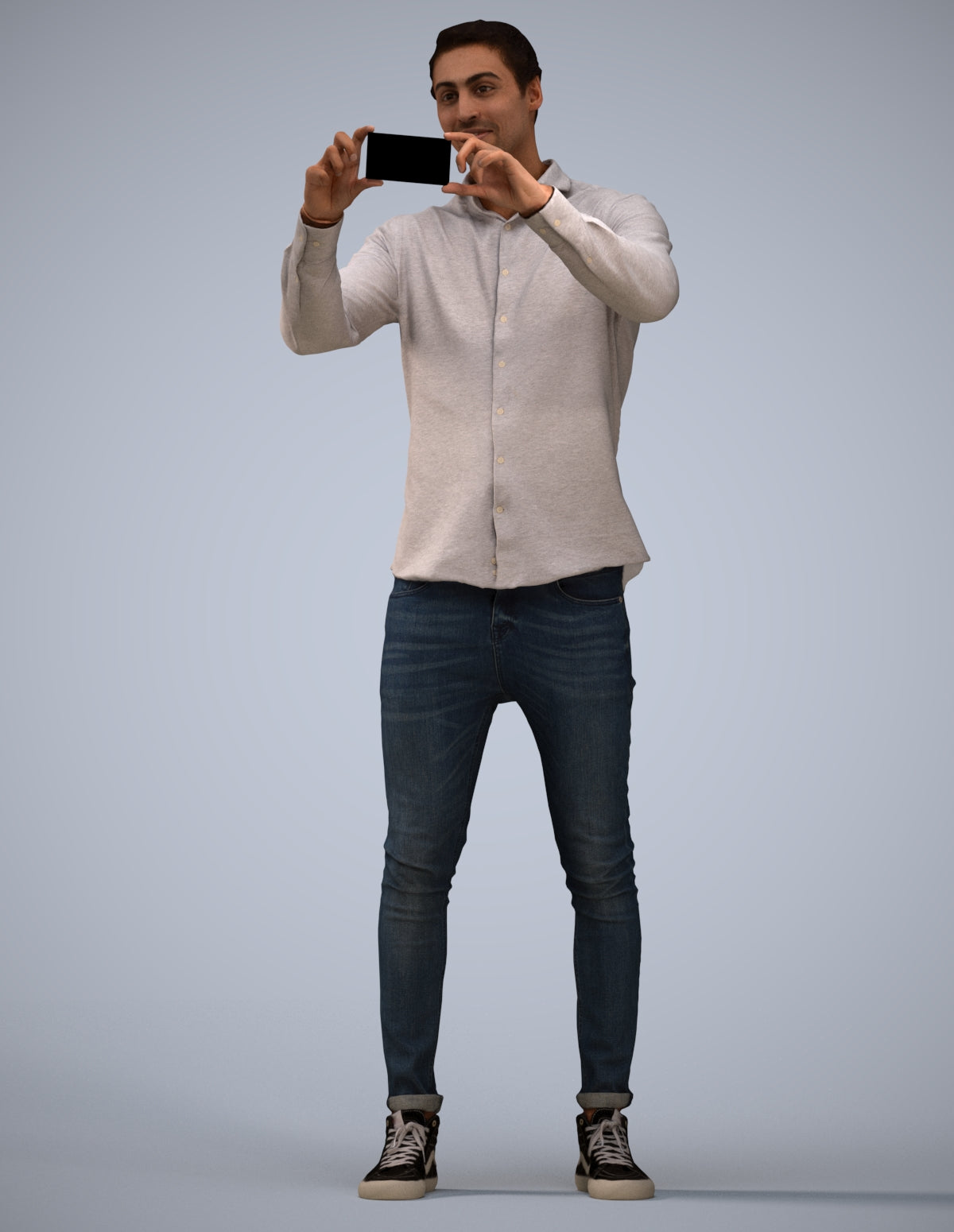 3D human model man casual standing, photogrammetry scanned person for archviz
