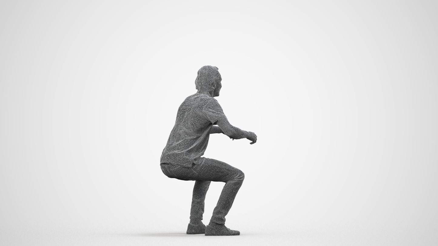 scanned 3D man casual sitting, photogrammetry people for Enscape and V-Ray, top-down view render