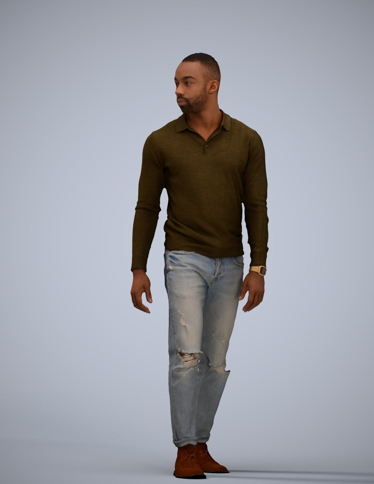 photogrammetry 3D man casual walking, realistic human model archviz FBX