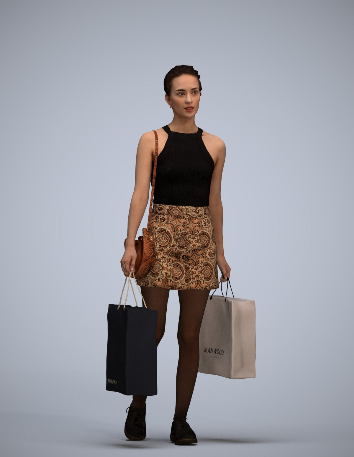 3D people model woman casual shopping, scanned human for 3ds Max rendering