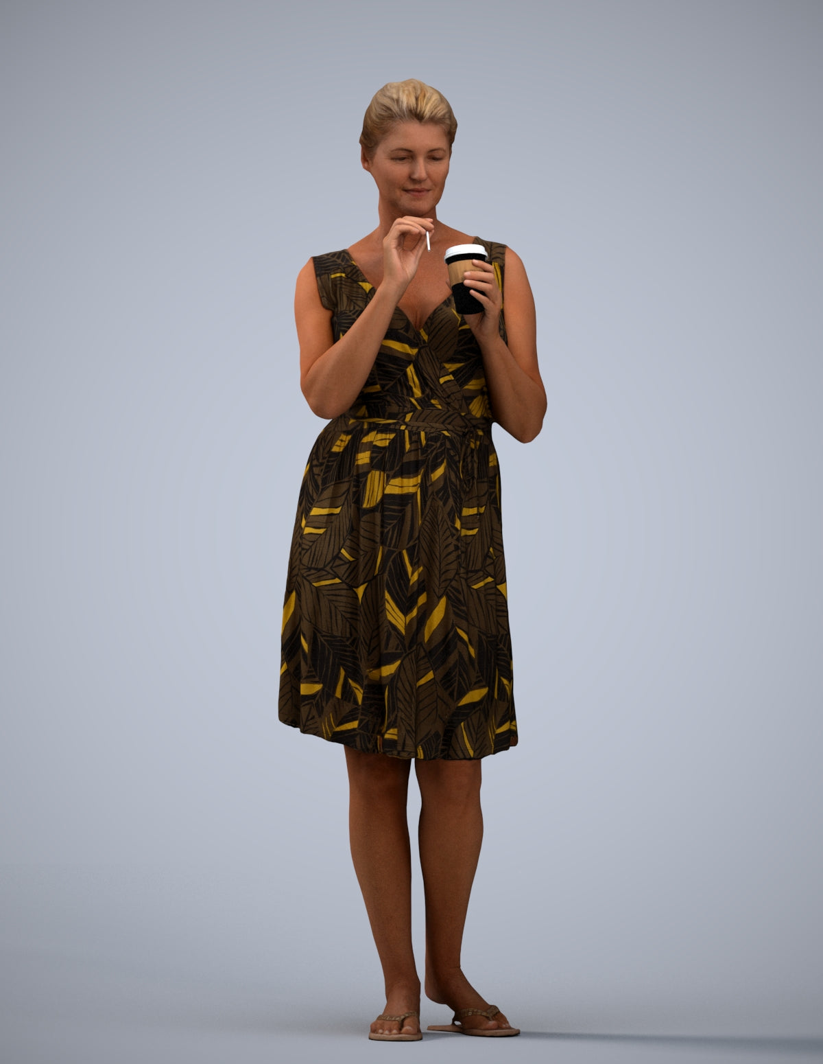 3D people model woman casual standing, scanned human for 3ds Max rendering