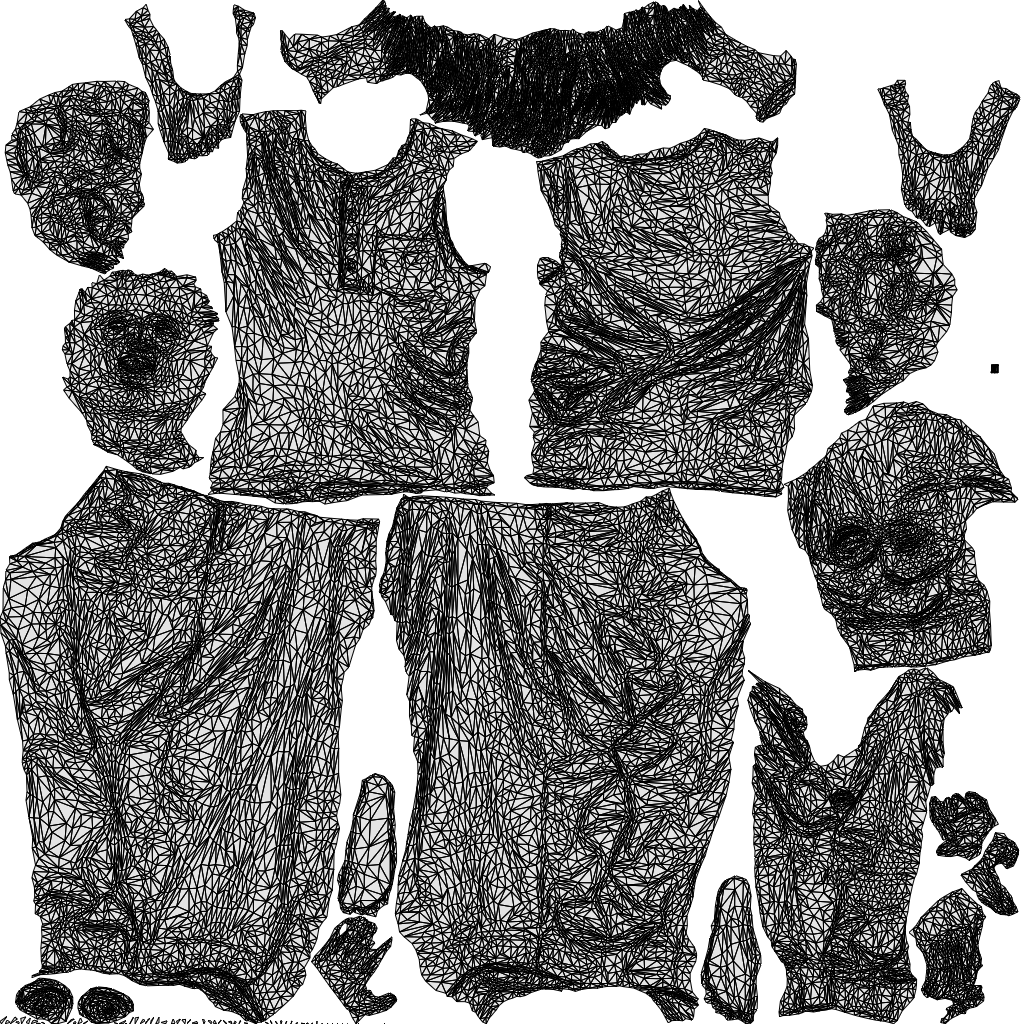 3D people model girl kids, scanned human for 3ds Max rendering, wireframe top-down view