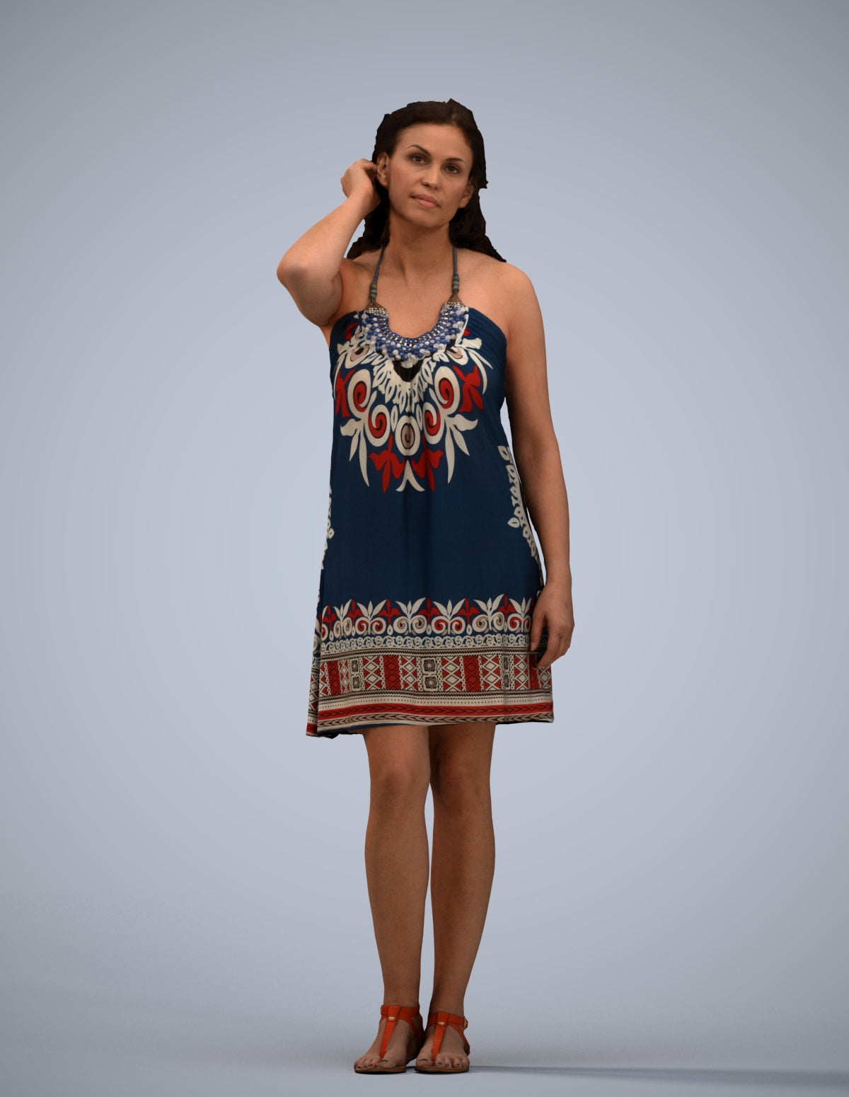 3D human model woman standing, photogrammetry scanned person for archviz