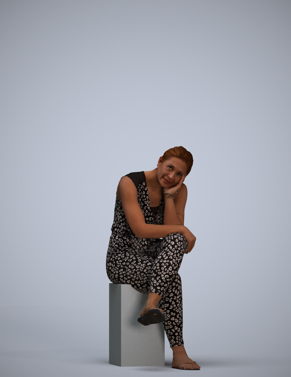 realistic 3D woman casual sitting, scanned archviz people for Blender and 3ds Max
