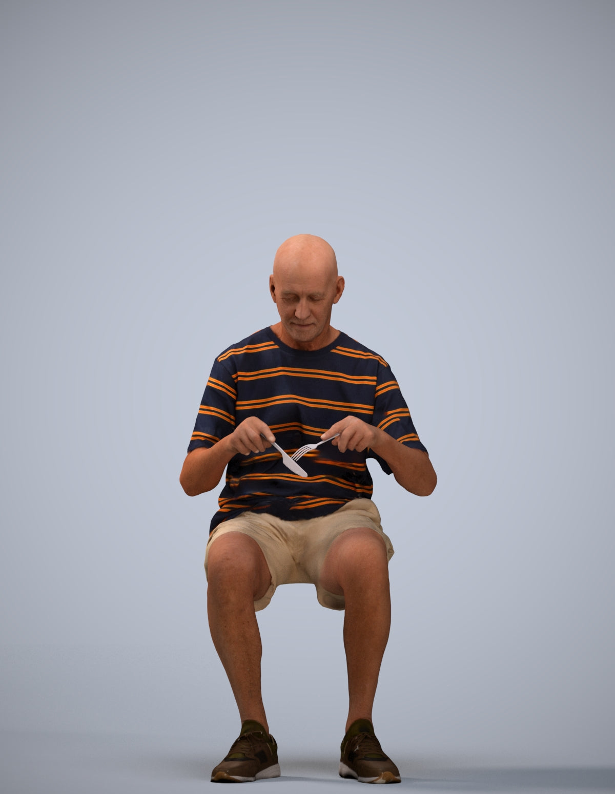 3D scanned senior man sitting casual, photorealistic archviz people for Enscape and SketchUp