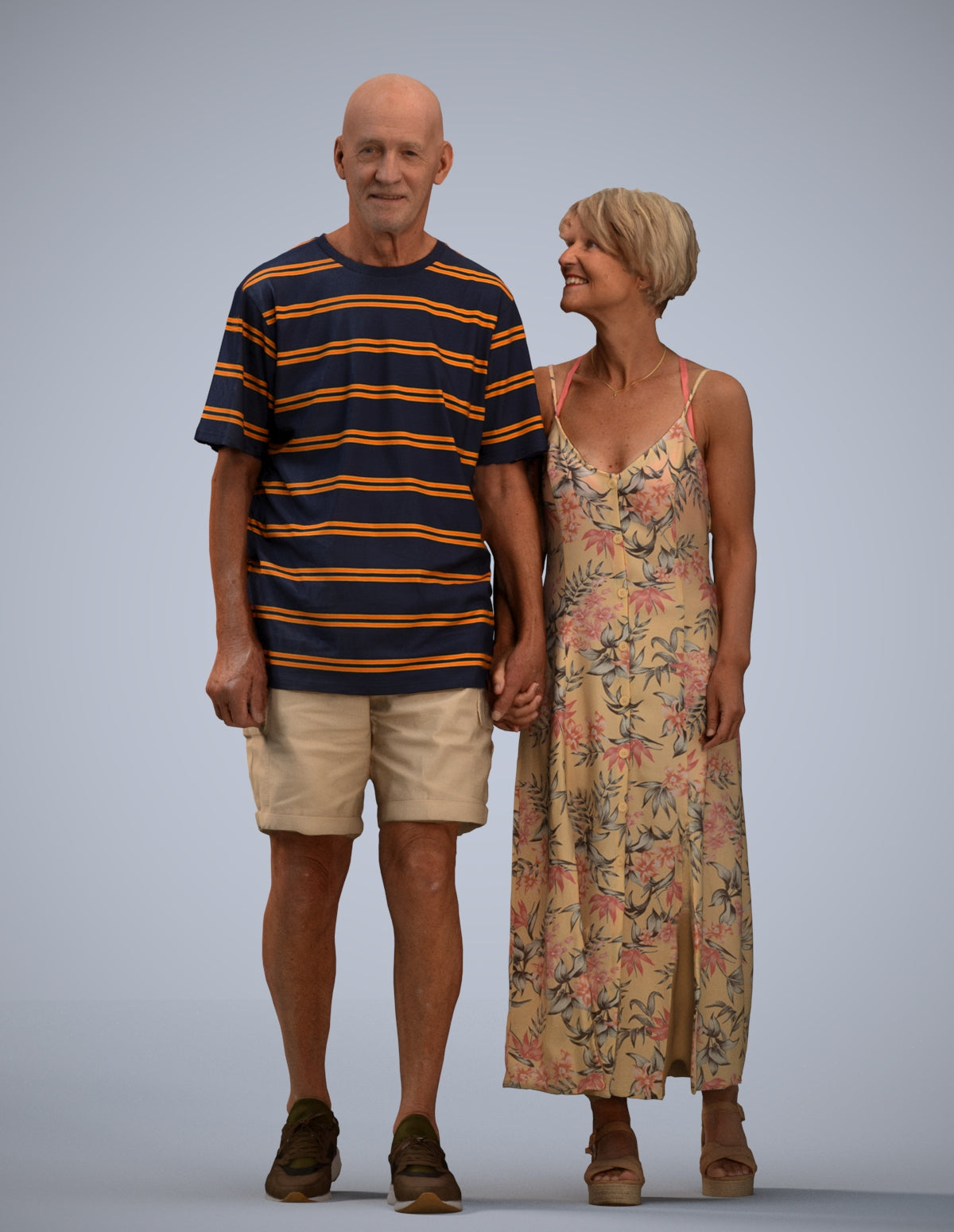 3D scanned senior woman couple casual, photorealistic archviz people for Enscape and SketchUp