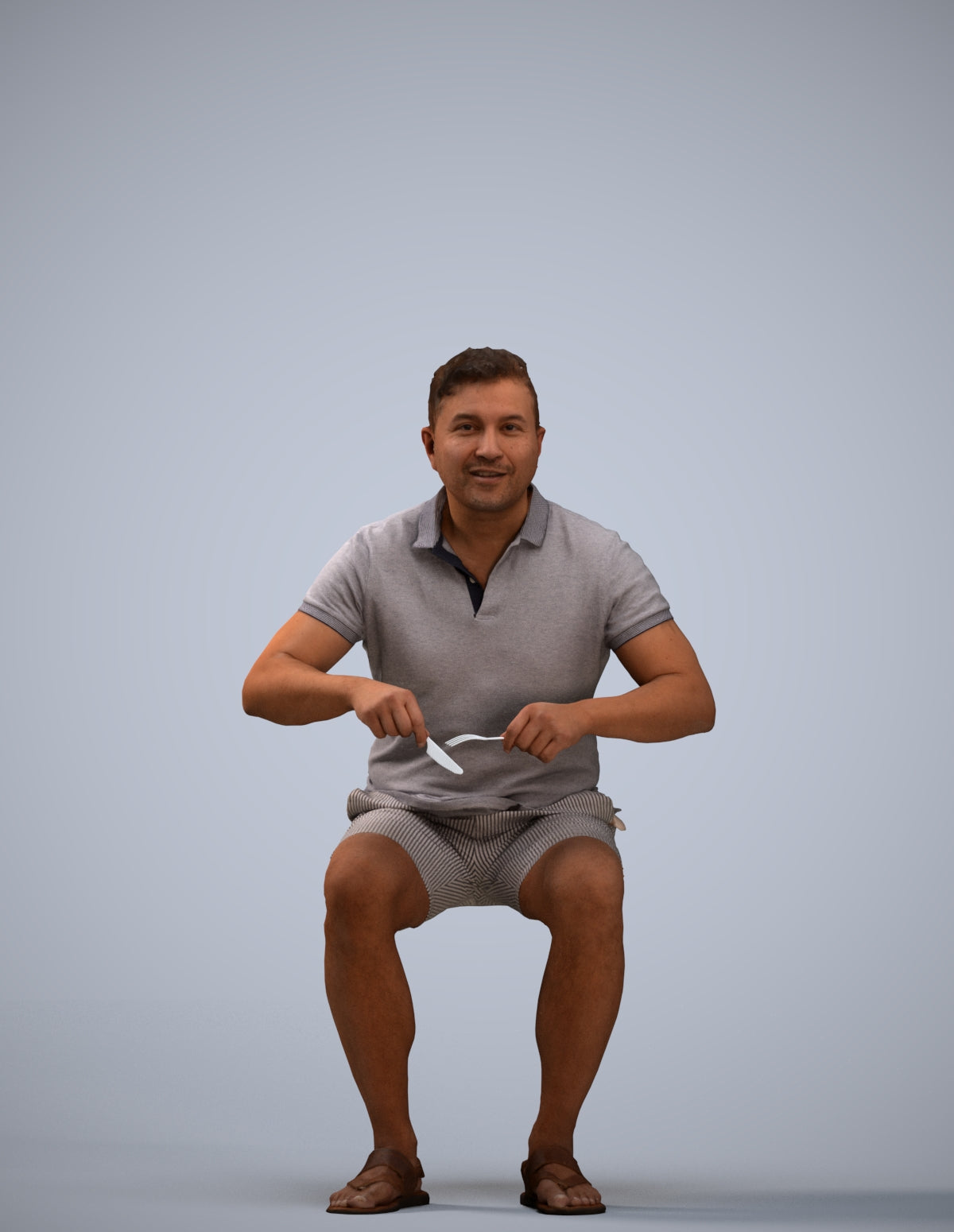 3D scanned man sitting casual, photorealistic archviz people for Enscape and SketchUp