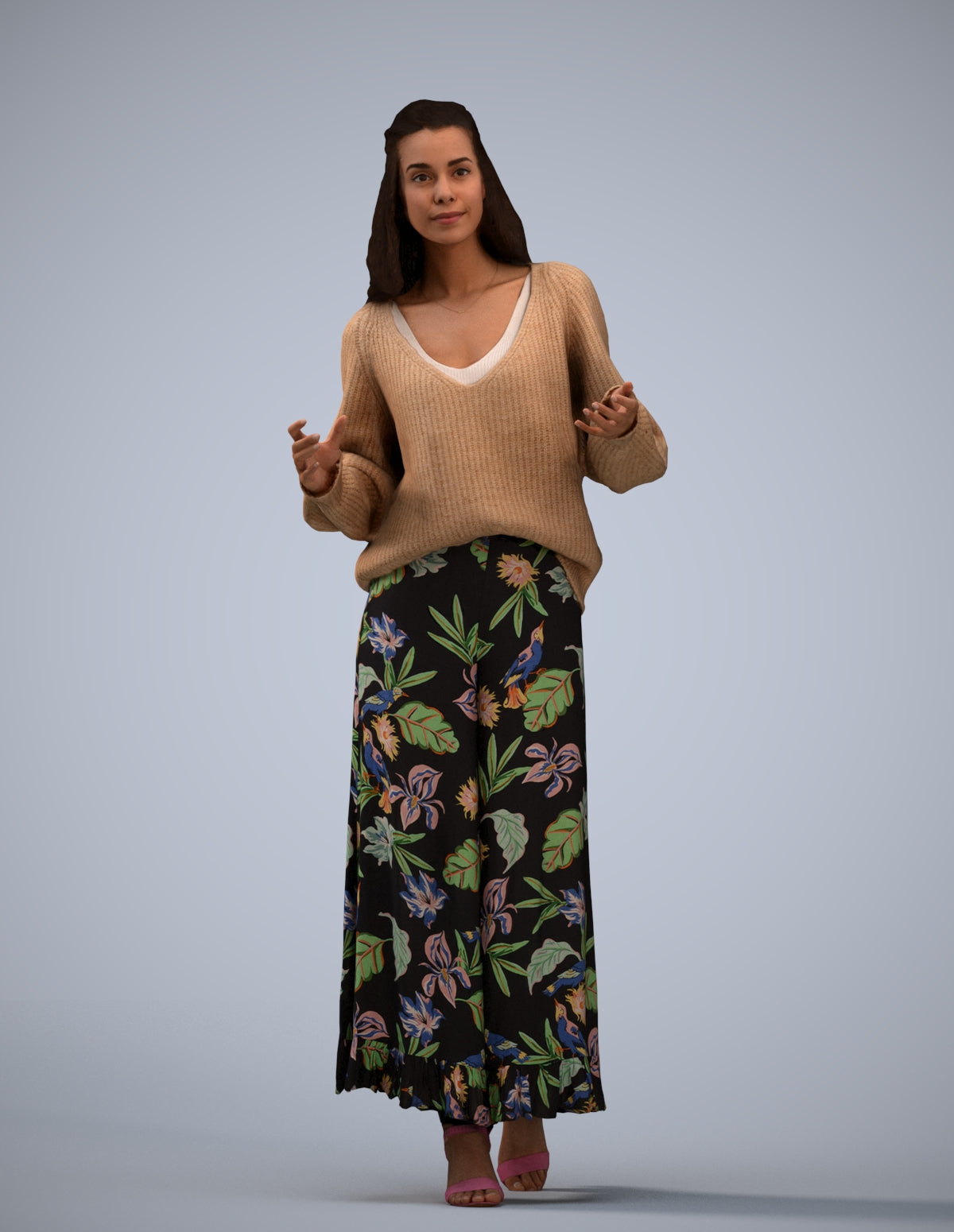 3D scanned woman standing casual, photorealistic archviz people for Enscape and SketchUp