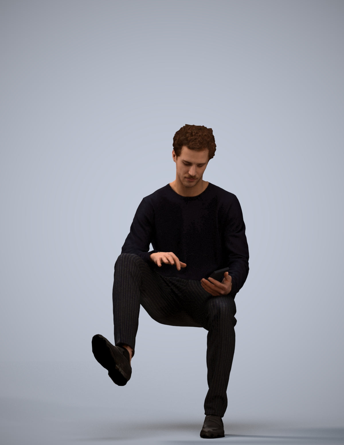 realistic 3D man casual sitting, scanned archviz people for Blender and 3ds Max