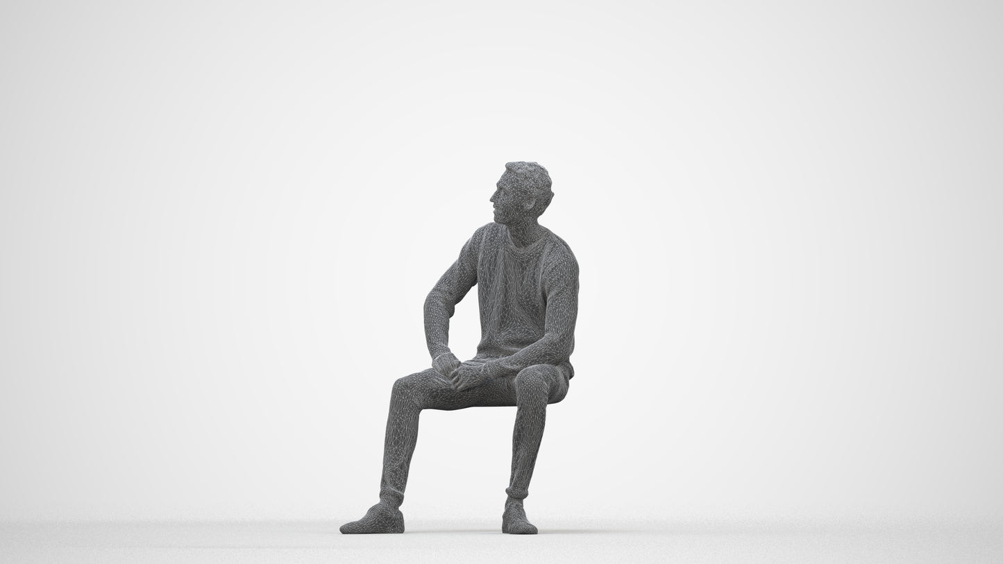 scanned 3D man casual sitting, photogrammetry people for Enscape and V-Ray, top-down view render