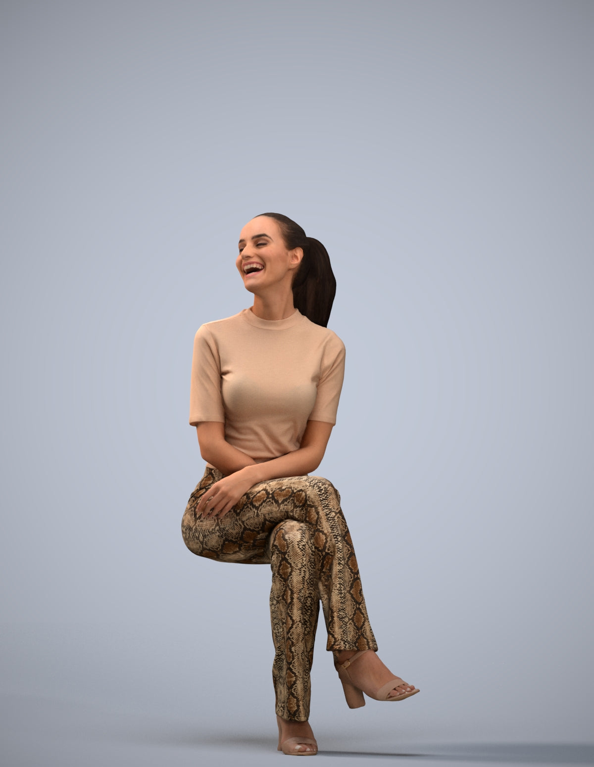 photogrammetry 3D woman casual sitting, realistic human model archviz FBX