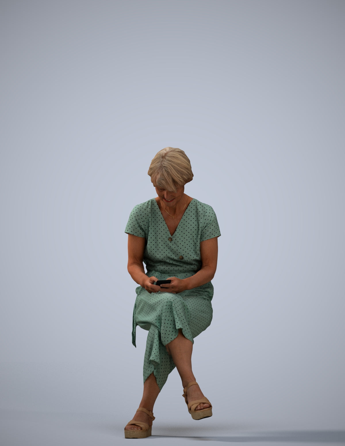 photogrammetry 3D senior woman casual sitting, realistic human model archviz FBX