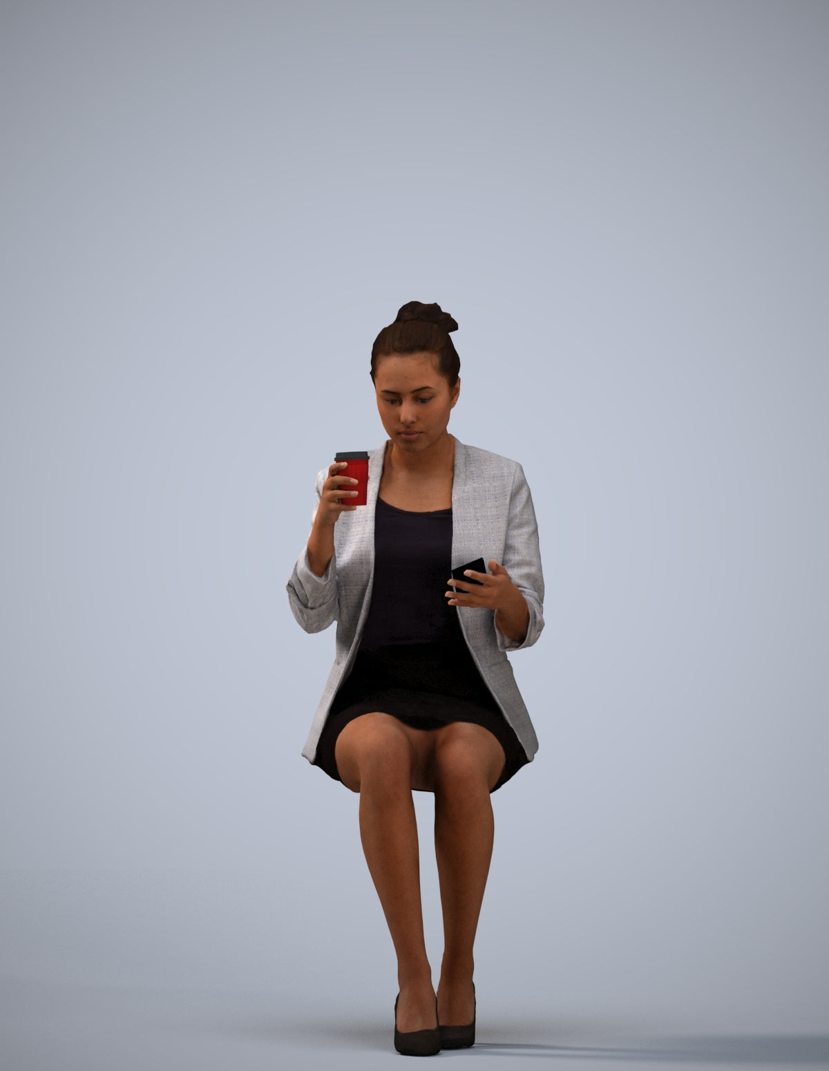 3D human model woman business, photogrammetry scanned person for archviz