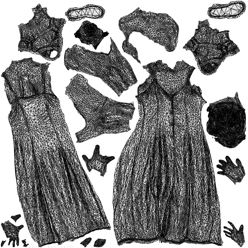 realistic 3D senior woman standing, scanned archviz people for Blender and 3ds Max, wireframe top-down view