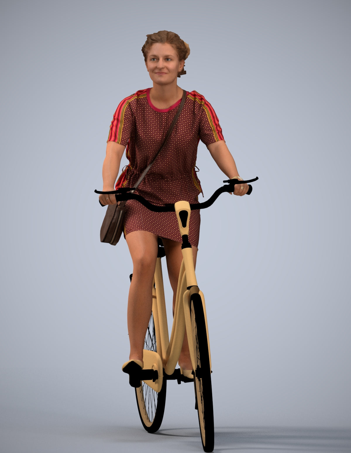 realistic 3D woman casual cycling, scanned archviz people for Blender and 3ds Max
