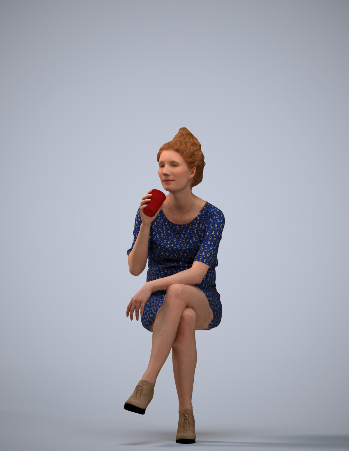 scanned 3D woman casual sitting, photogrammetry people for Enscape and V-Ray