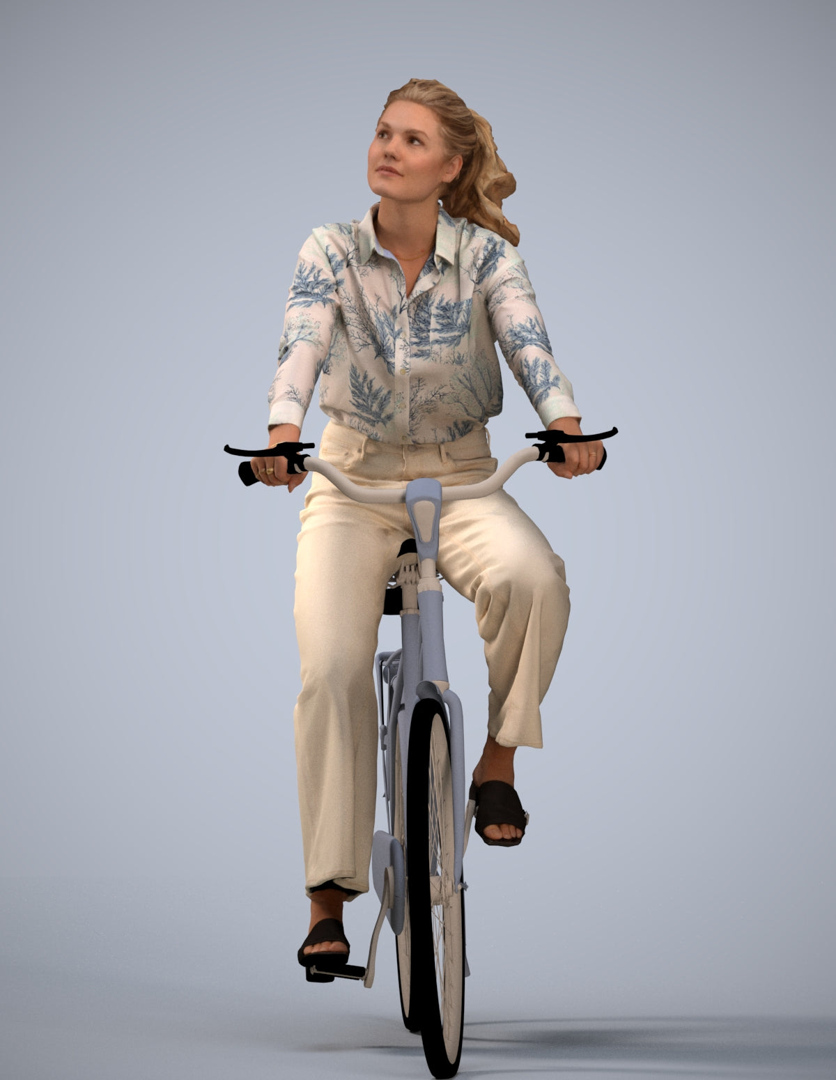 3D scanned woman cycling casual, photorealistic archviz people for Enscape and SketchUp