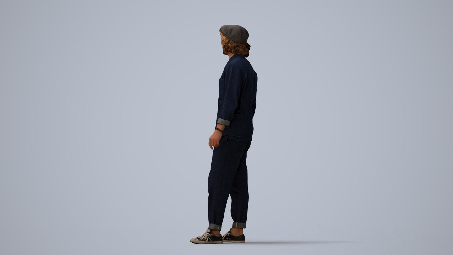 3D scanned man standing casual, photorealistic archviz people for Enscape and SketchUp, three-quarter view render