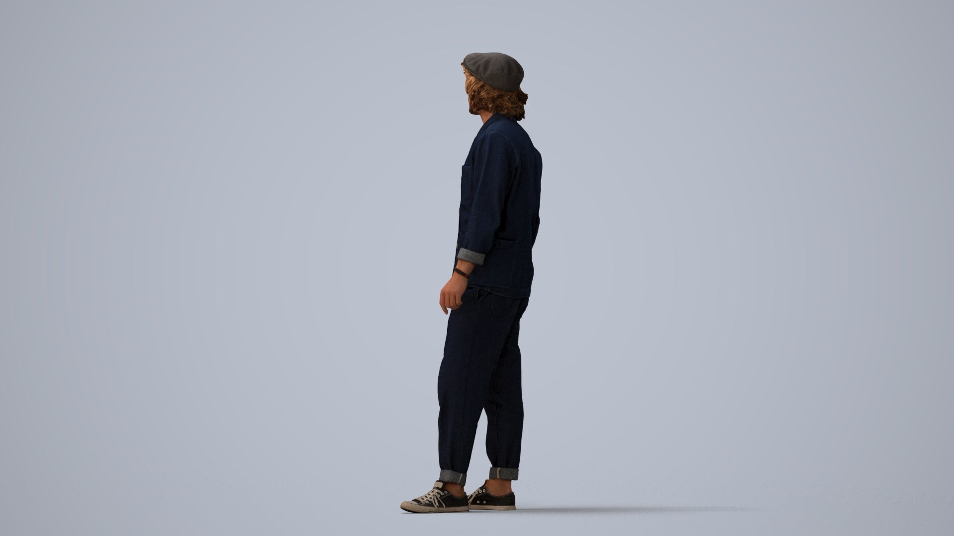 3D scanned man standing casual, photorealistic archviz people for Enscape and SketchUp, three-quarter view render