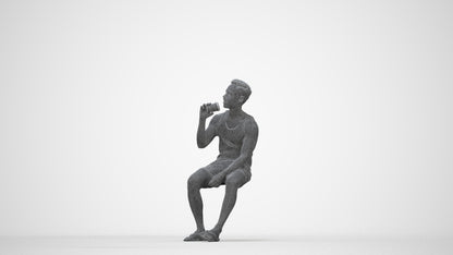 scanned 3D man casual sitting, photogrammetry people for Enscape and V-Ray, wireframe back view