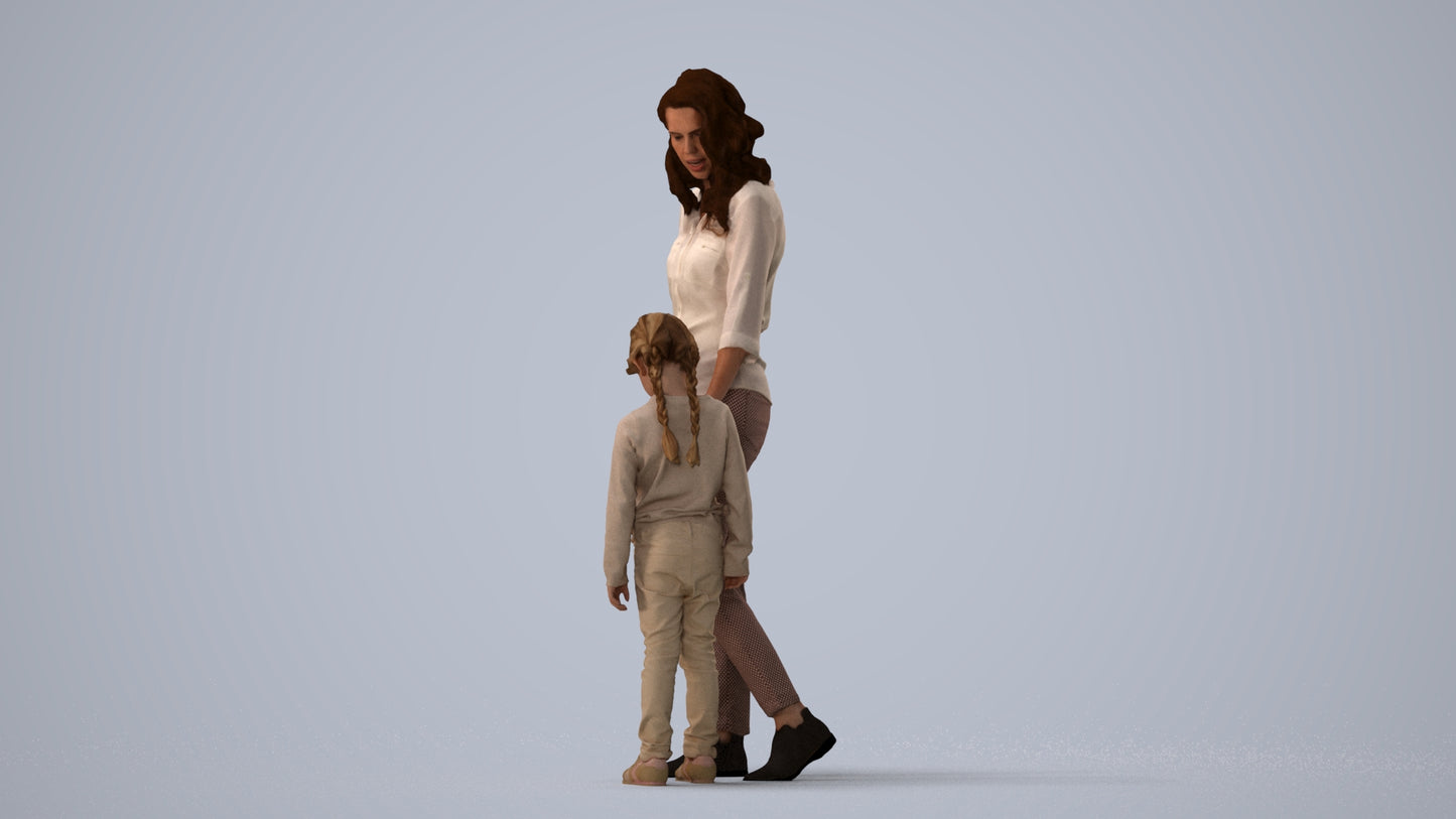 photogrammetry 3D girl casual kids, realistic human model archviz FBX, three-quarter view render
