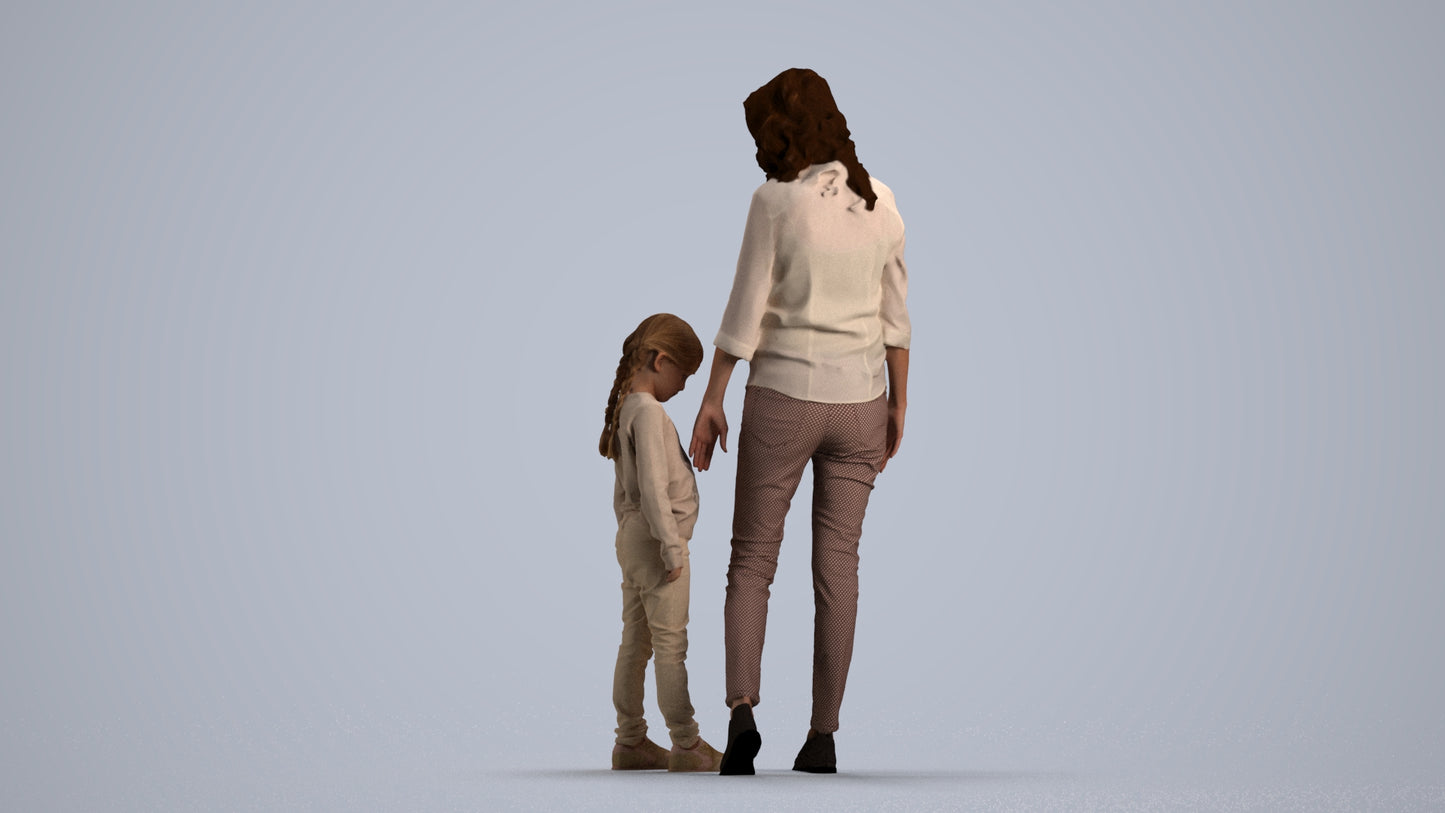 photogrammetry 3D girl casual kids, realistic human model archviz FBX, front view render