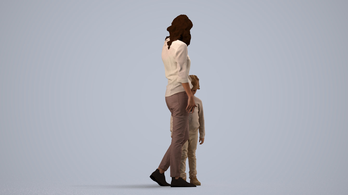 photogrammetry 3D girl casual kids, realistic human model archviz FBX, side view render