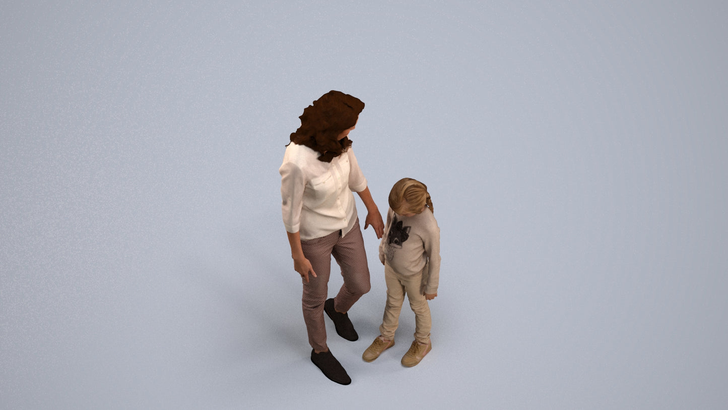 photogrammetry 3D girl casual kids, realistic human model archviz FBX, back view render