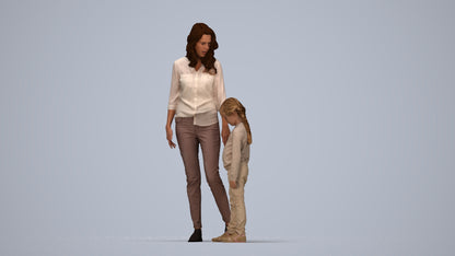 photogrammetry 3D girl casual kids, realistic human model archviz FBX, top-down view render