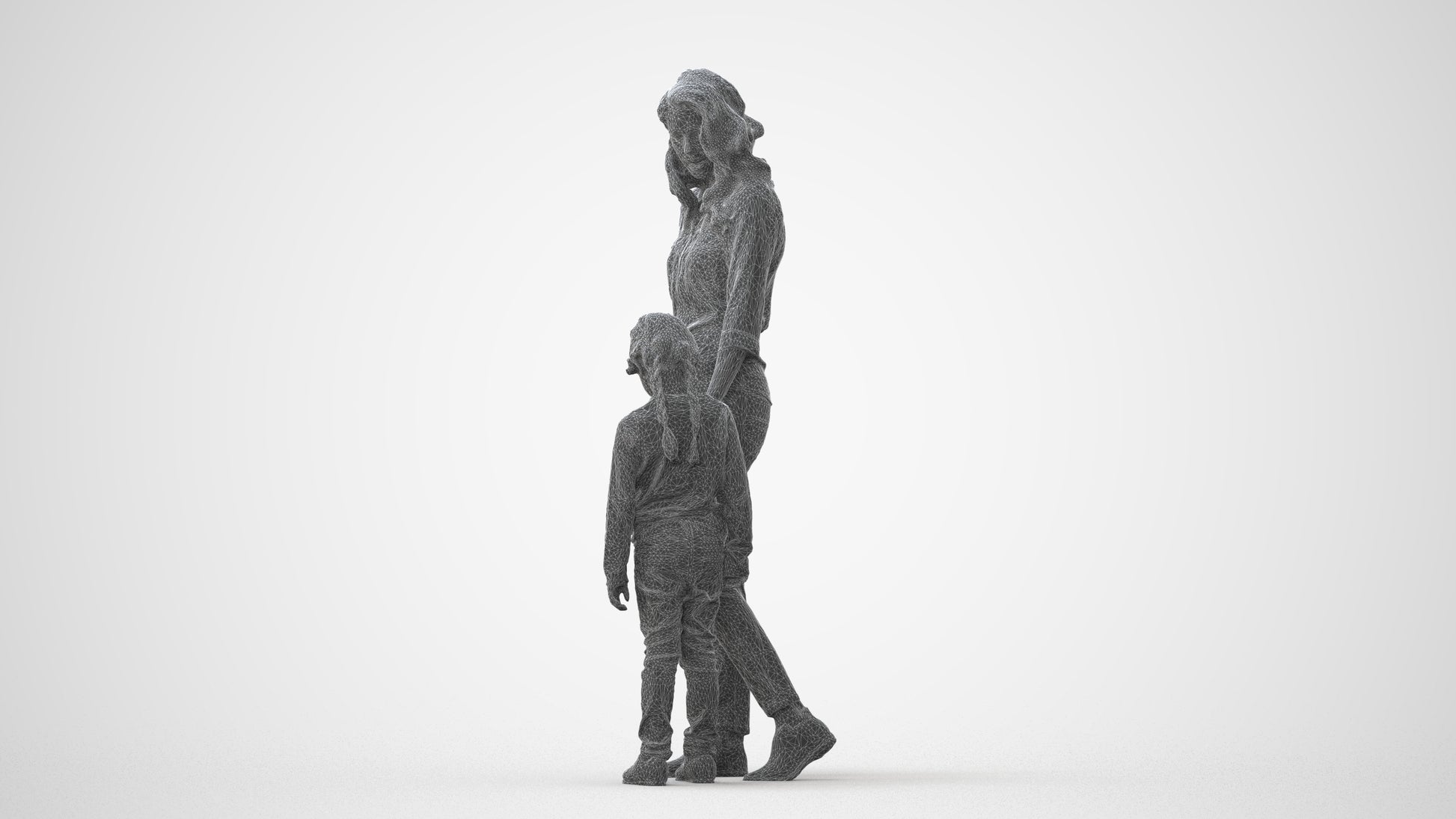 photogrammetry 3D girl casual kids, realistic human model archviz FBX, wireframe front view