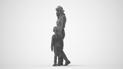 photogrammetry 3D girl casual kids, realistic human model archviz FBX, wireframe front view