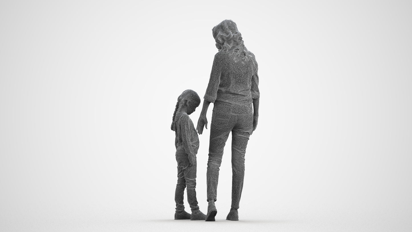 photogrammetry 3D girl casual kids, realistic human model archviz FBX, wireframe side view