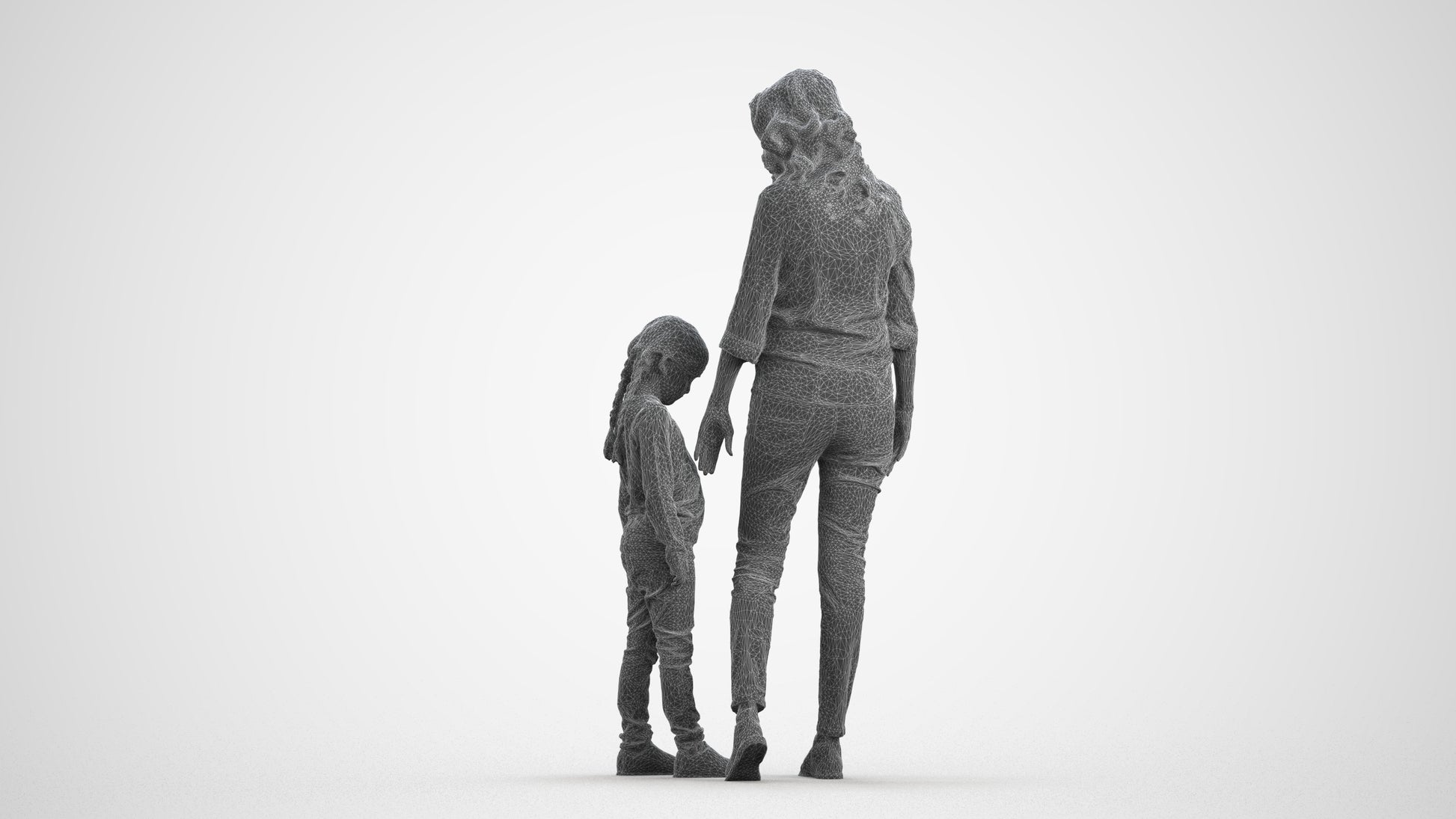 photogrammetry 3D girl casual kids, realistic human model archviz FBX, wireframe side view