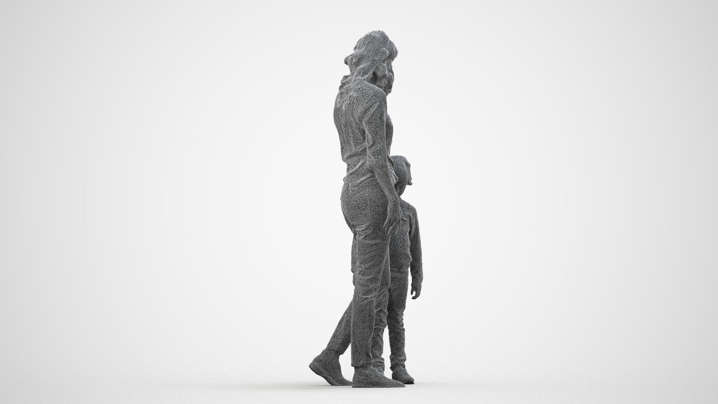 photogrammetry 3D girl casual kids, realistic human model archviz FBX, wireframe three-quarter view